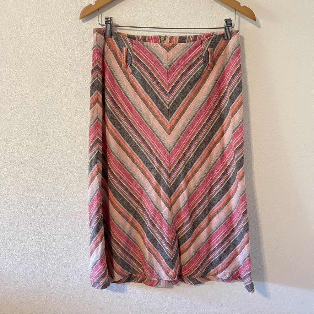 Vintage Christopher & Banks Linen High Rise Chevron Midi A-Line Skirt Pink-8 - Picture 1 of 9